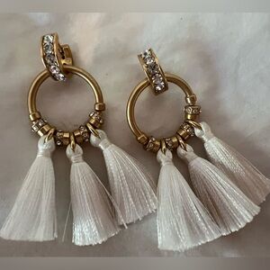 J.Crew Elegant Gold and White Tassel Earrings
